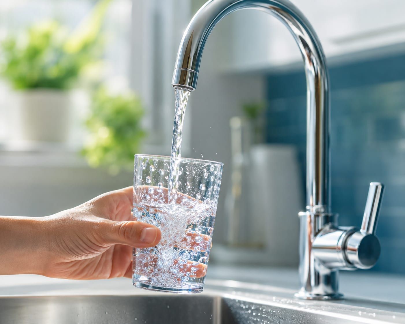 A clean glass of treated drinking water in a Jackson, MS home